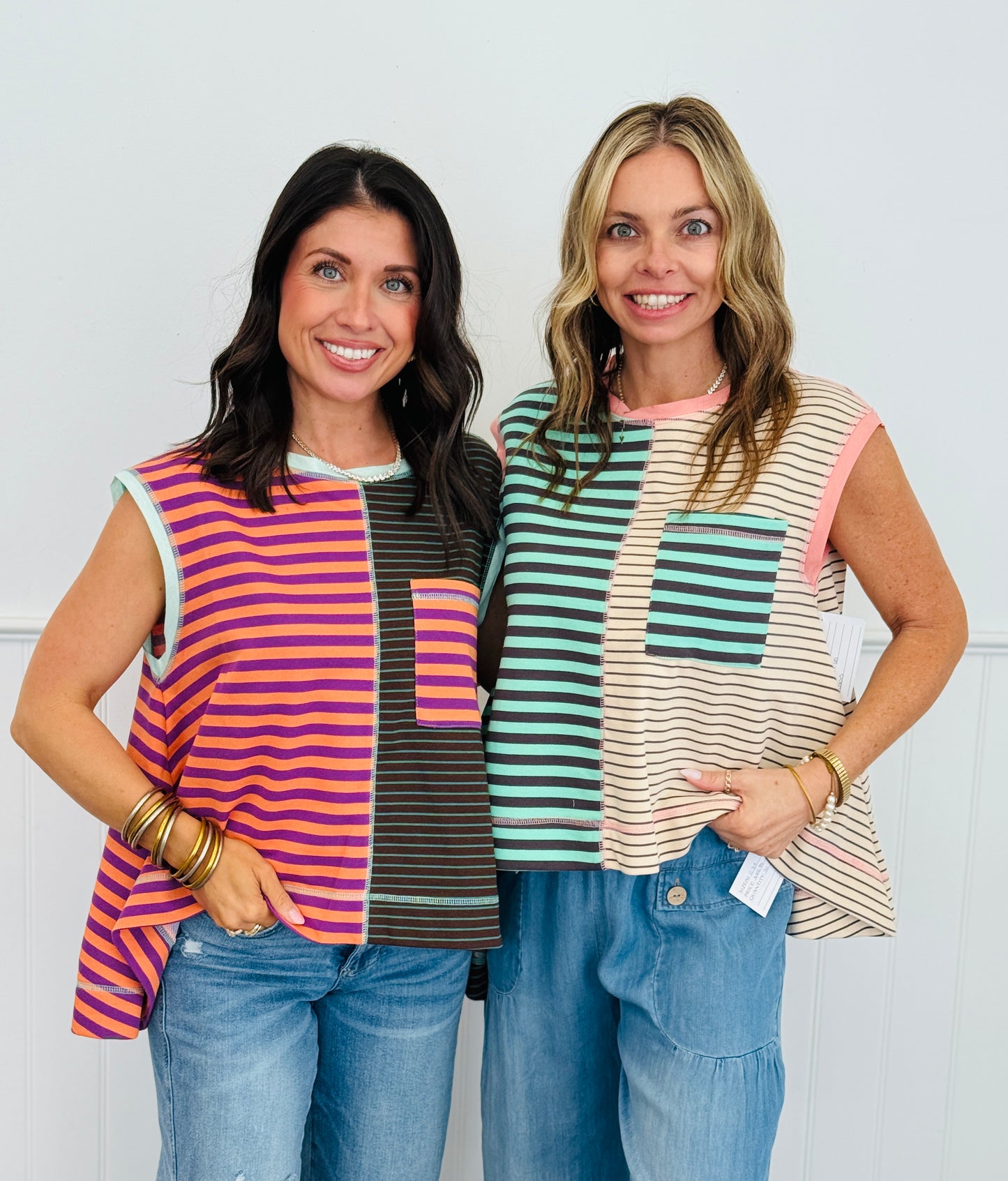 Striped Color Block Sleeveless Top (Reg & Plus)-2 Colors