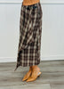 Dark Walnut Combo Plaid Wrap Midi Skirt (Reg & Plus)