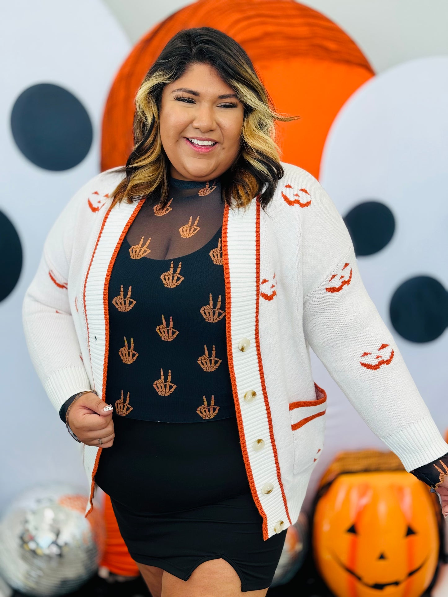 Orange Skeleton Peace Mesh Top (Reg. and Plus)
