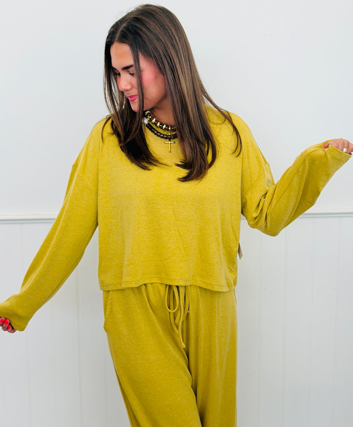 Golden Lime Long Sleeve Knit Top & Pants Set (Reg.)