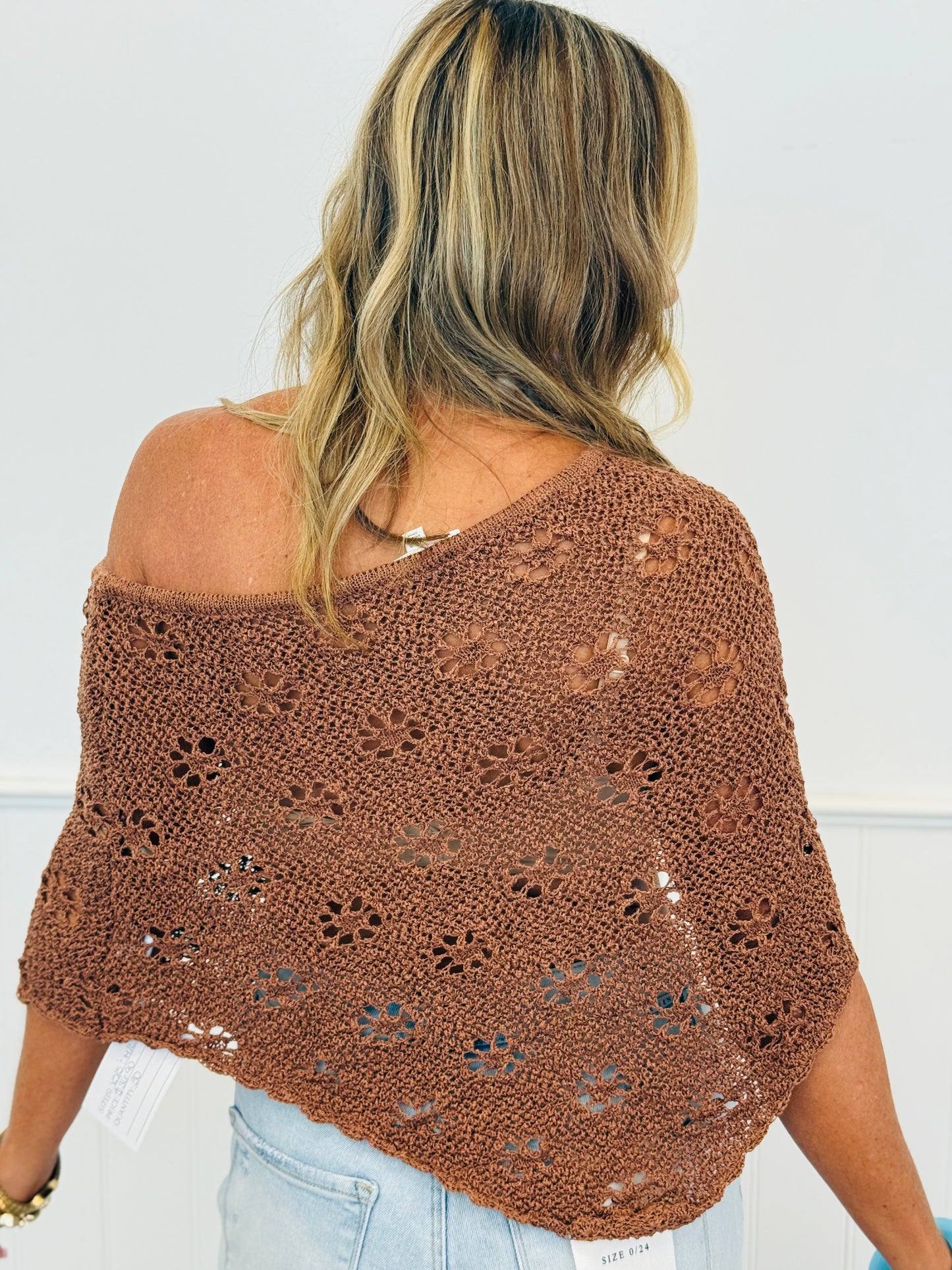 Mocha Openwork Sweater Poncho Top (Reg.)