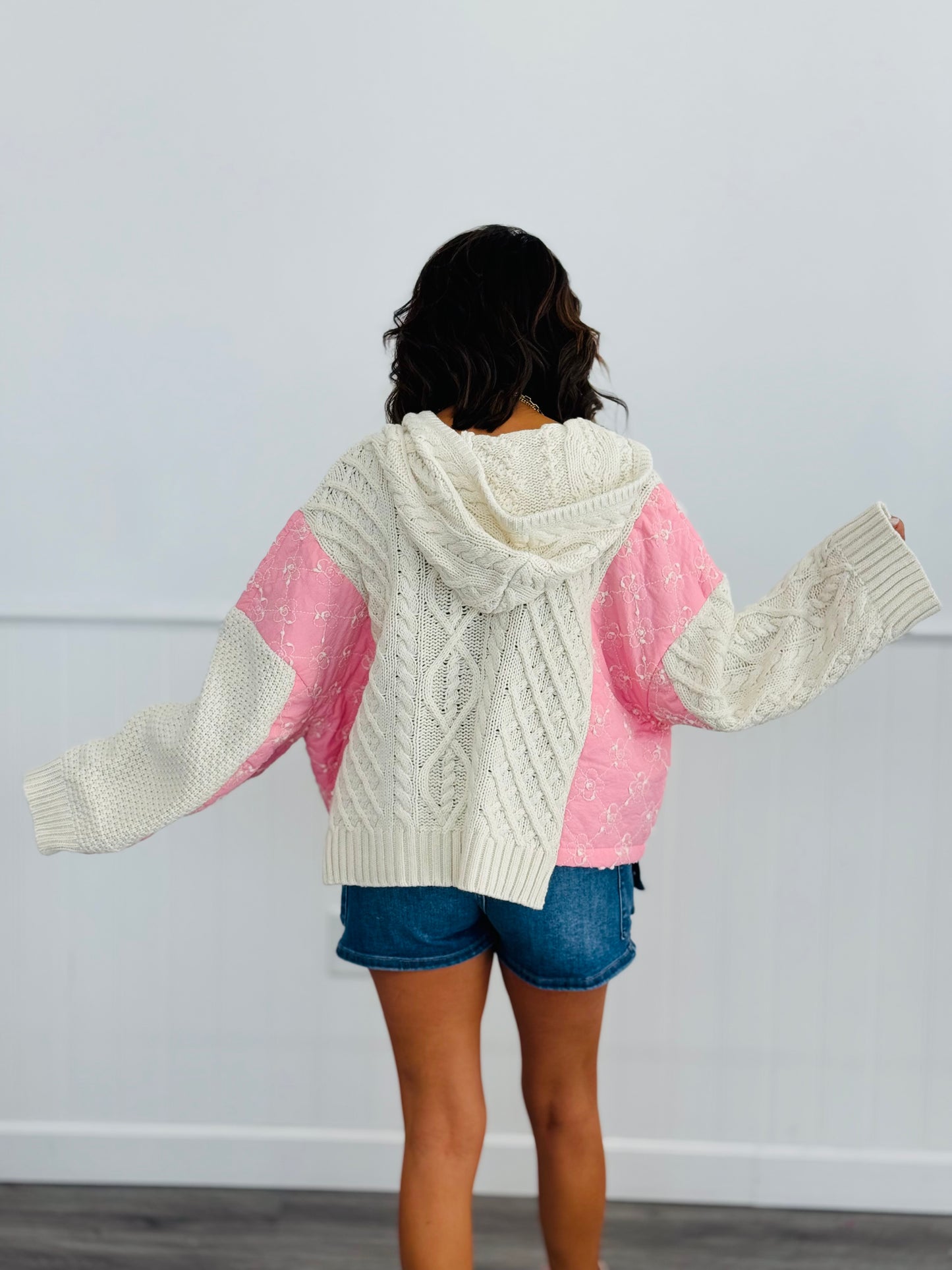 POL Cream/Pink Quilted Hoodie Top (Reg.)