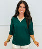 Forest Green Lace Trim V-Neck Top (Reg. and Plus)