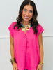 Hot Pink Rhinestone V-Neck Cap Sleeve Blouse (Reg. & Plus)