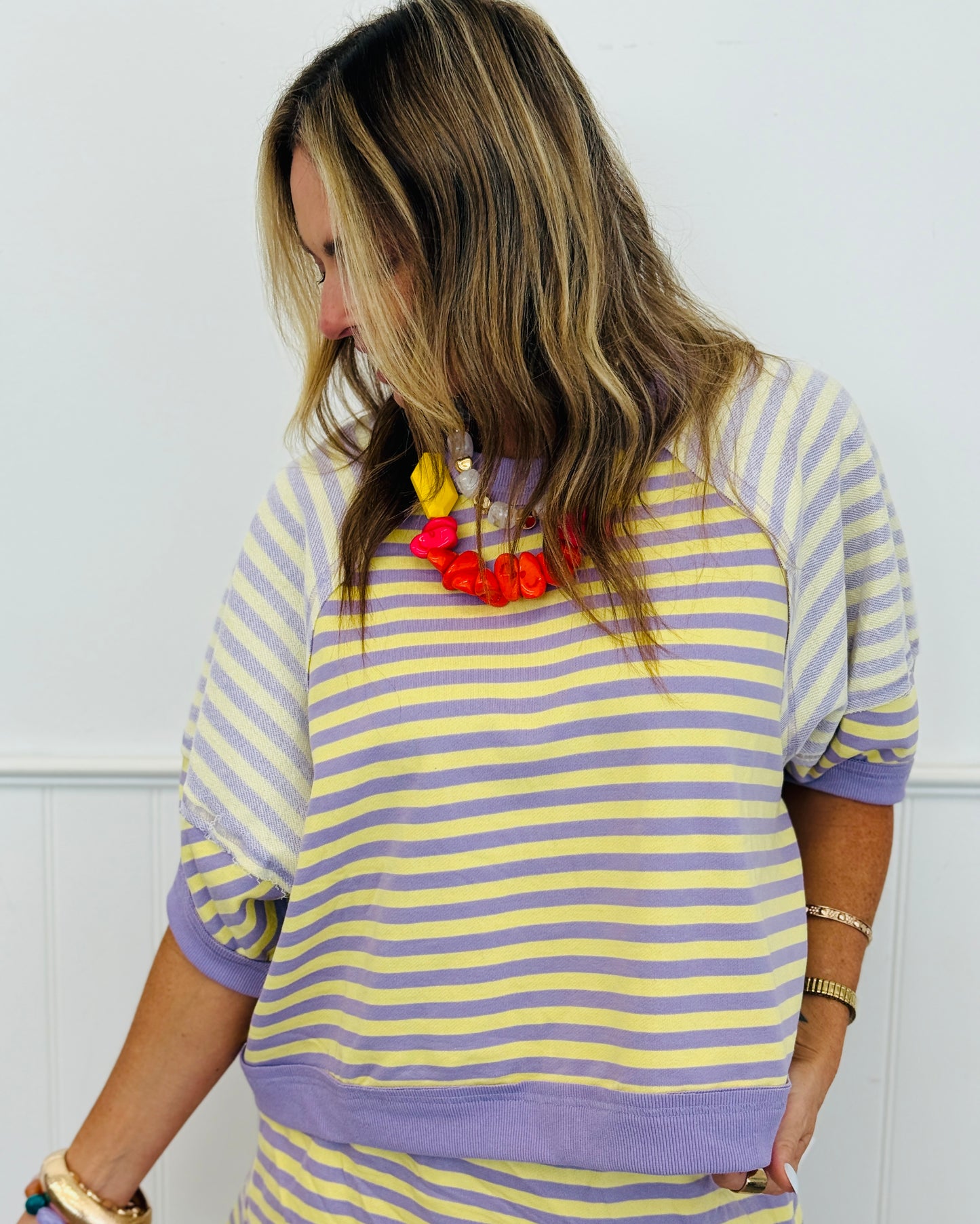 Lavender/Yellow Striped Half Sleeve Sweatshirt (Reg.)
