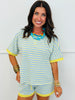 Blue Striped Contrast Top & Shorts Set (Reg.)