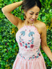 Pink Embroidered Halter Neck Midi Dress (Reg.)