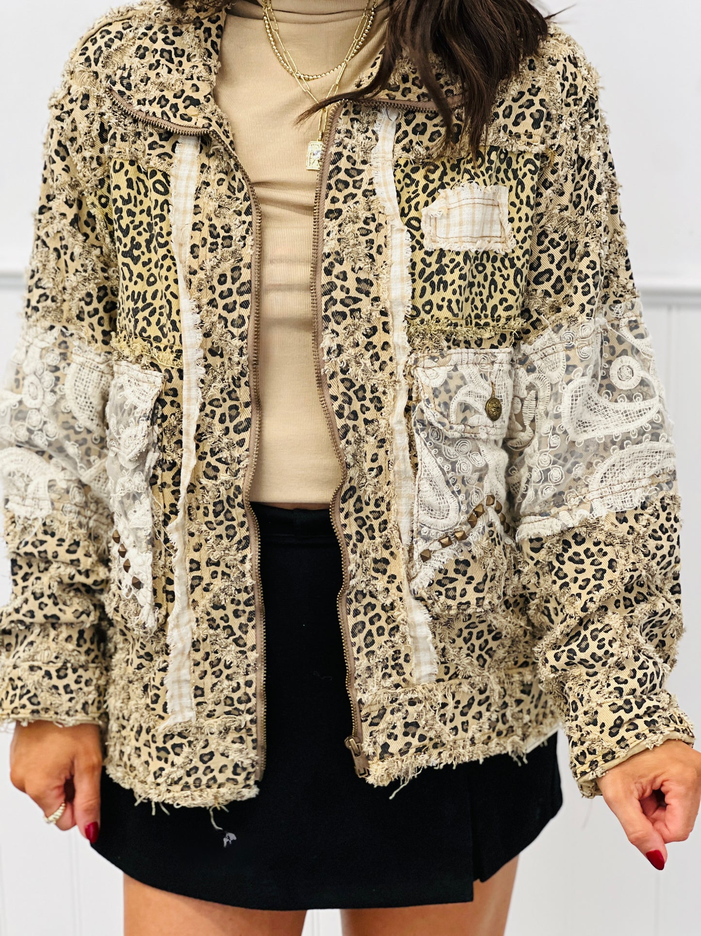 POL-Tan Leopard Zip Up Jacket (Reg.)