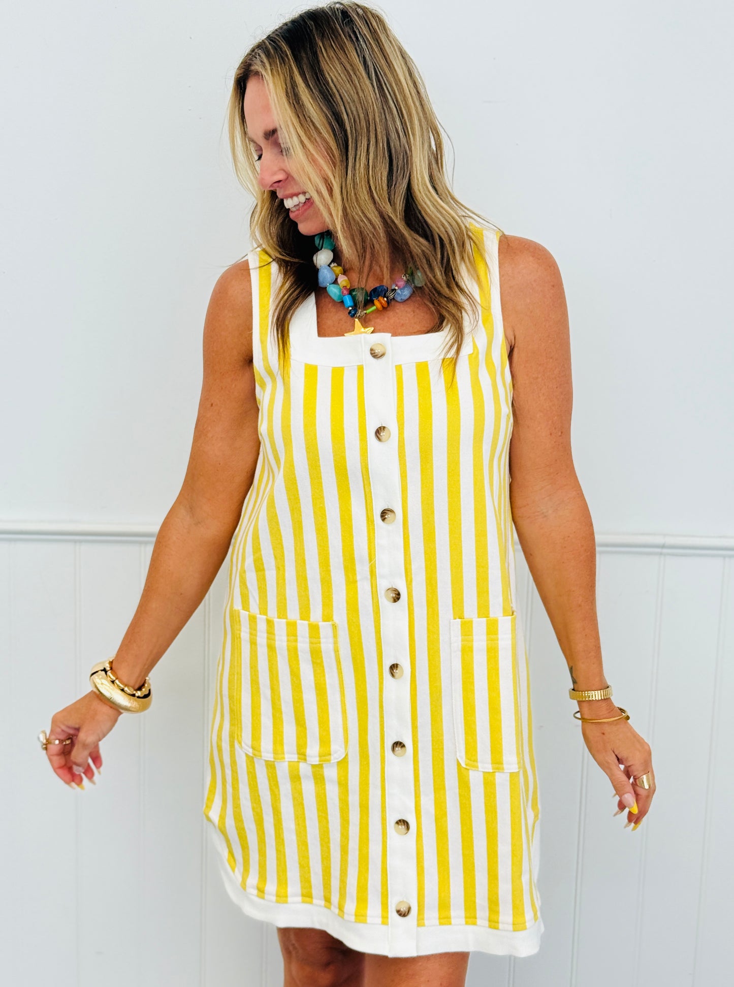 Lemon Striped Sleeveless Mini Dress (Reg.)