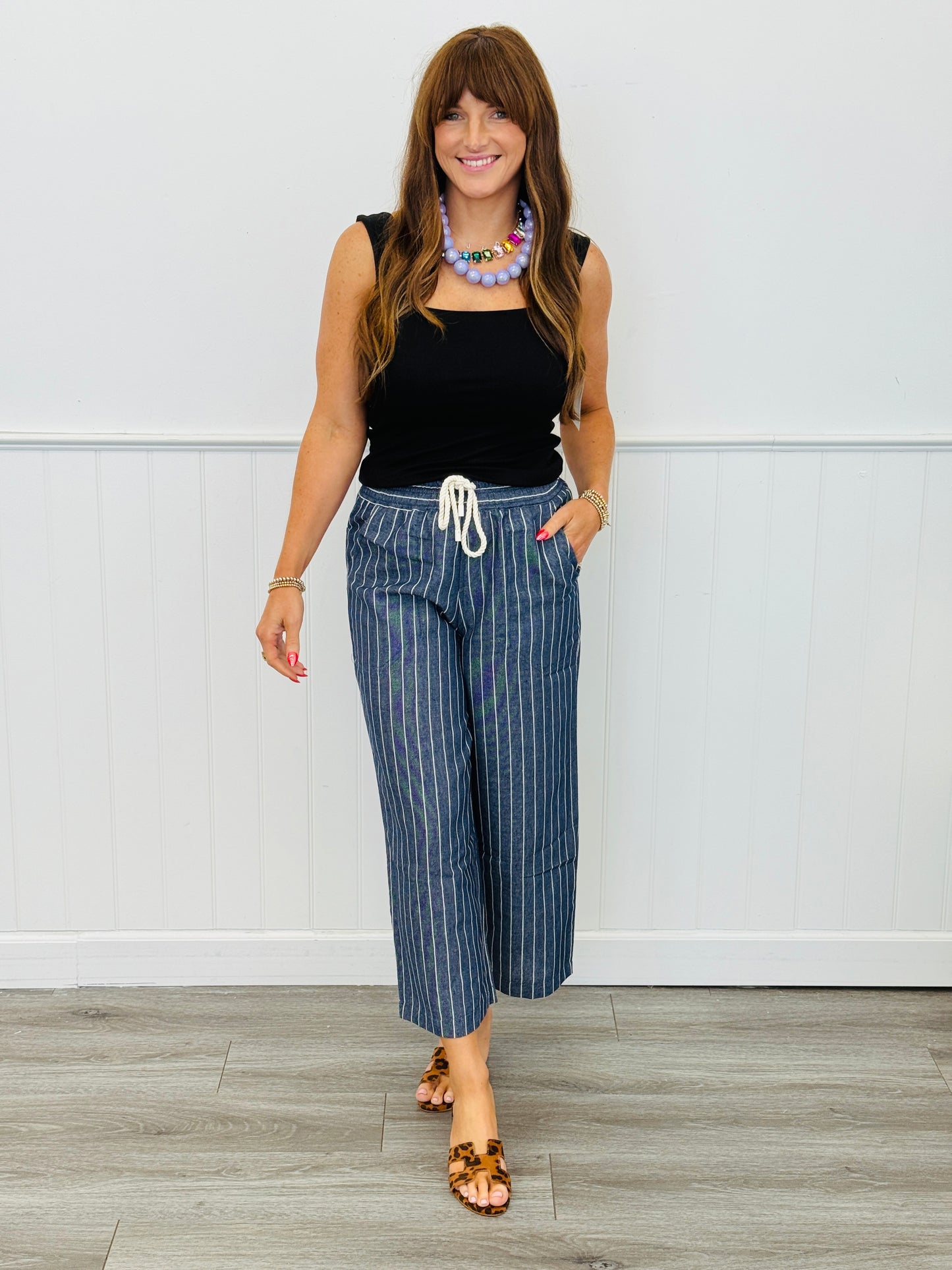 Drawstring Striped Culotte Pants (Reg.) - 3 Colors