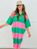 Green/Pink Wide Striped Midi Dress (Reg. and Plus)
