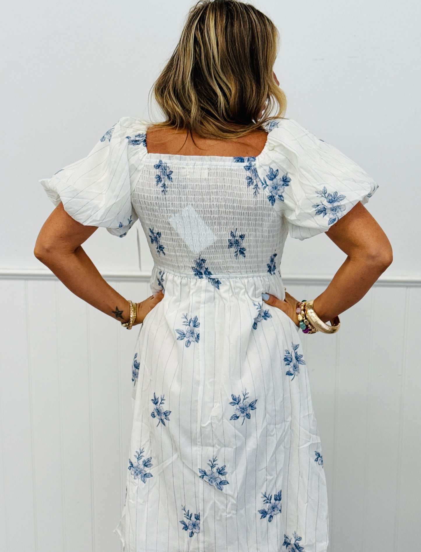 Blue Multi Striped Floral Midi Dress (Reg & Plus)