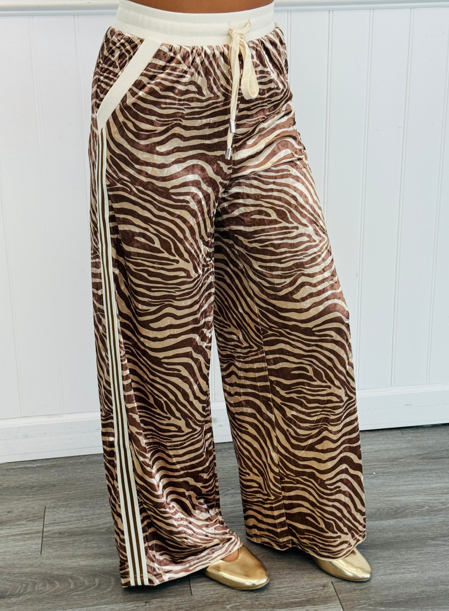 Sand Taupe Velvet Zebra Top & Pants Set (Reg & Plus)
