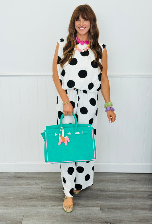White/Black Polka Dot Top & Pants Set (Reg & Plus)