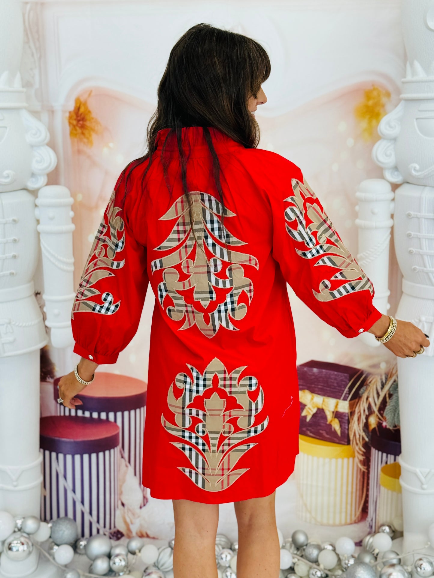 Red Patterned Baroque Applique Mini Dress (Reg.)