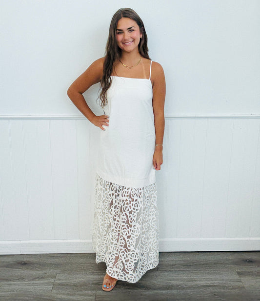 Ivory Rosette Lace Midi Cocktail Dress (Reg.)