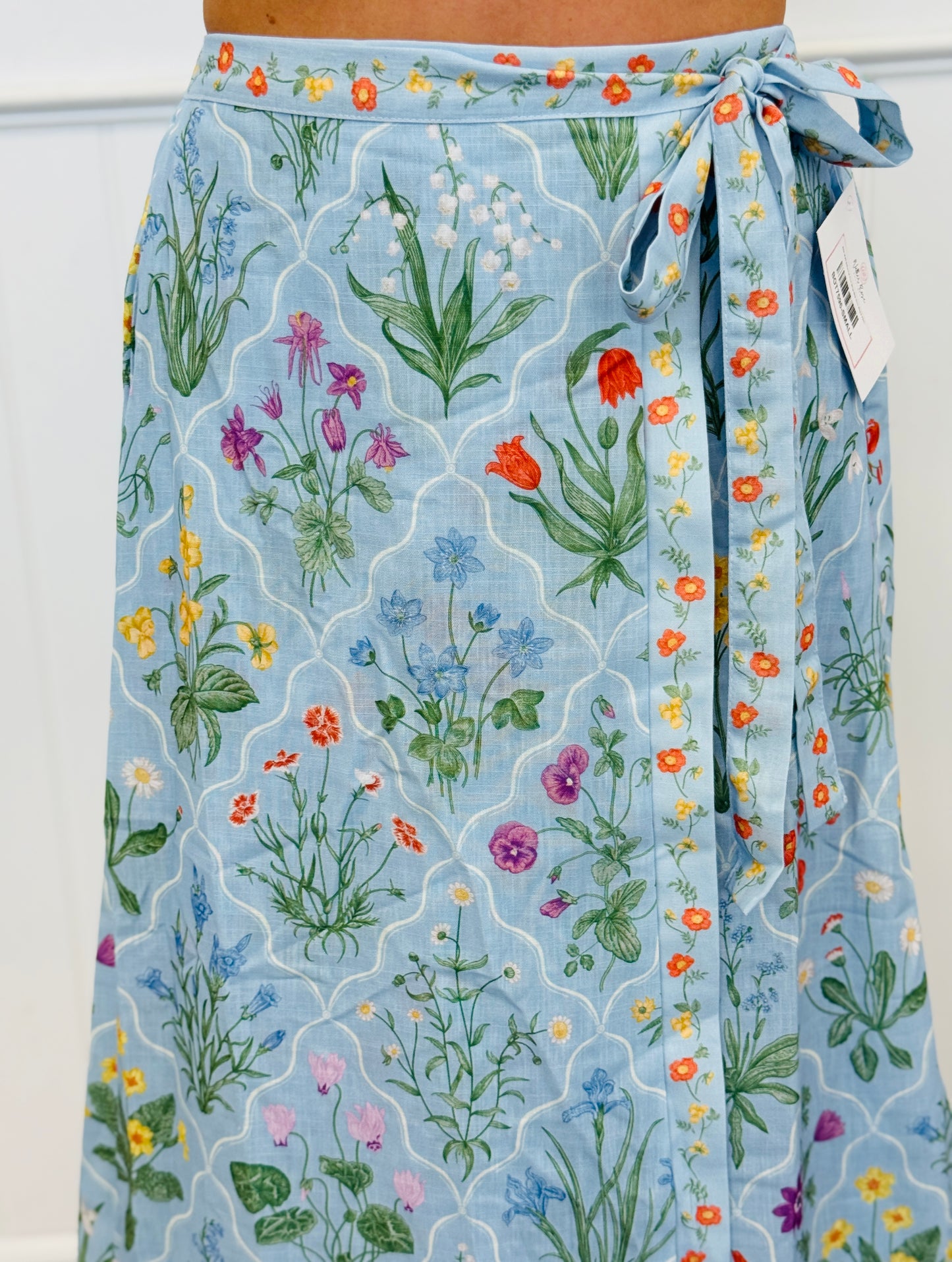 Blue Multi Botanical Print Wrap Midi Skirt (Reg & Plus)