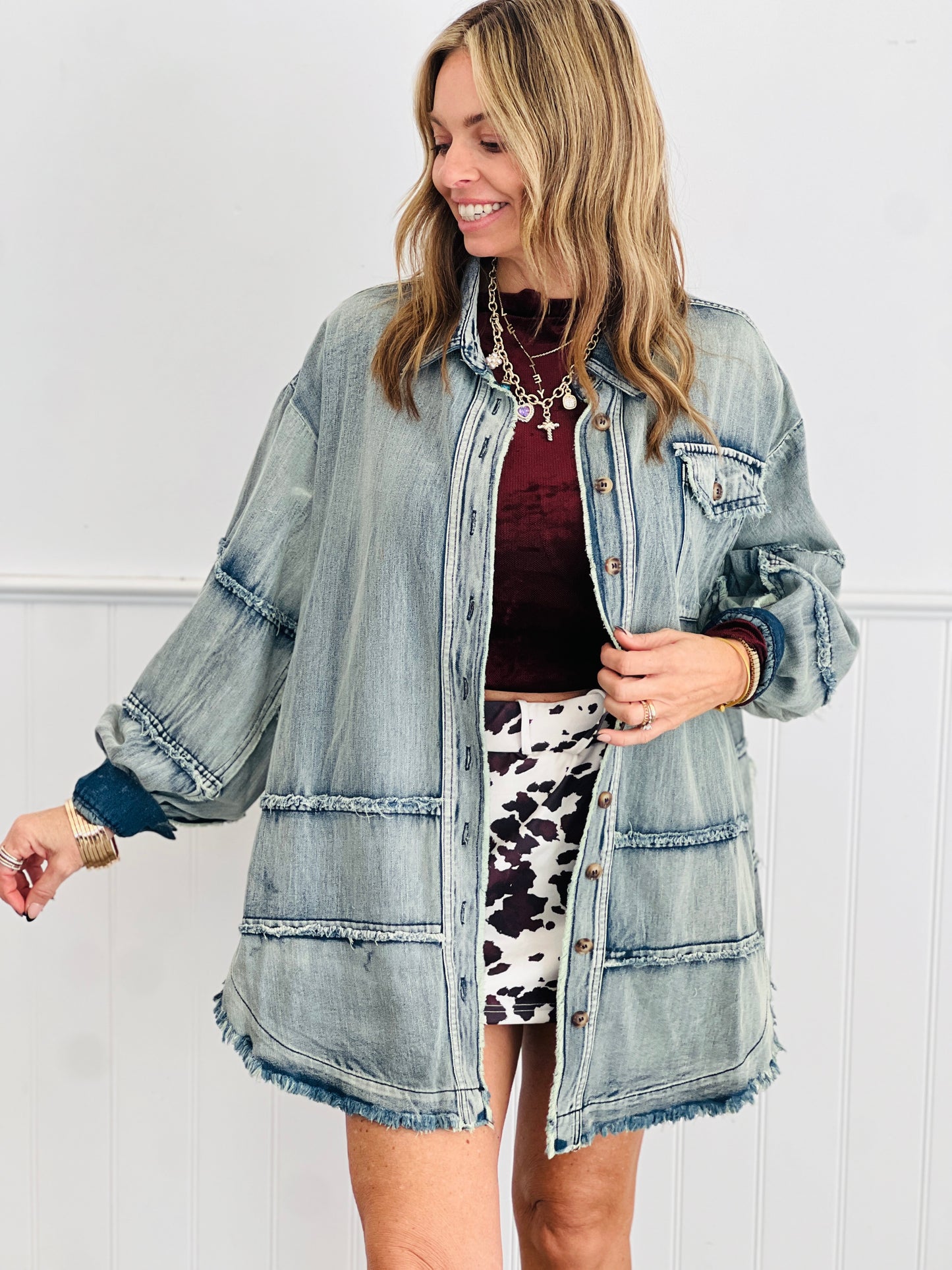 Denim Peace Sign Patch Shacket (Reg.)