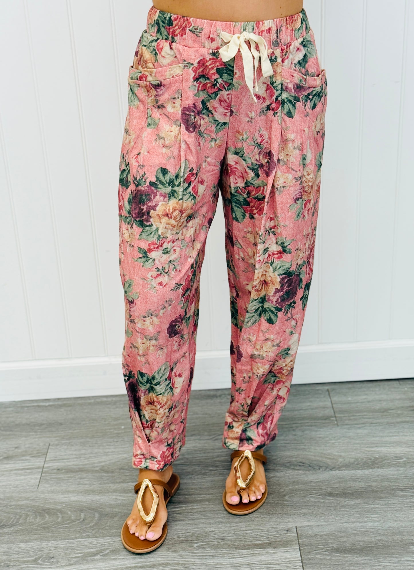 Pink Garden Floral Top & Jogger Pants Set (Reg & Plus)