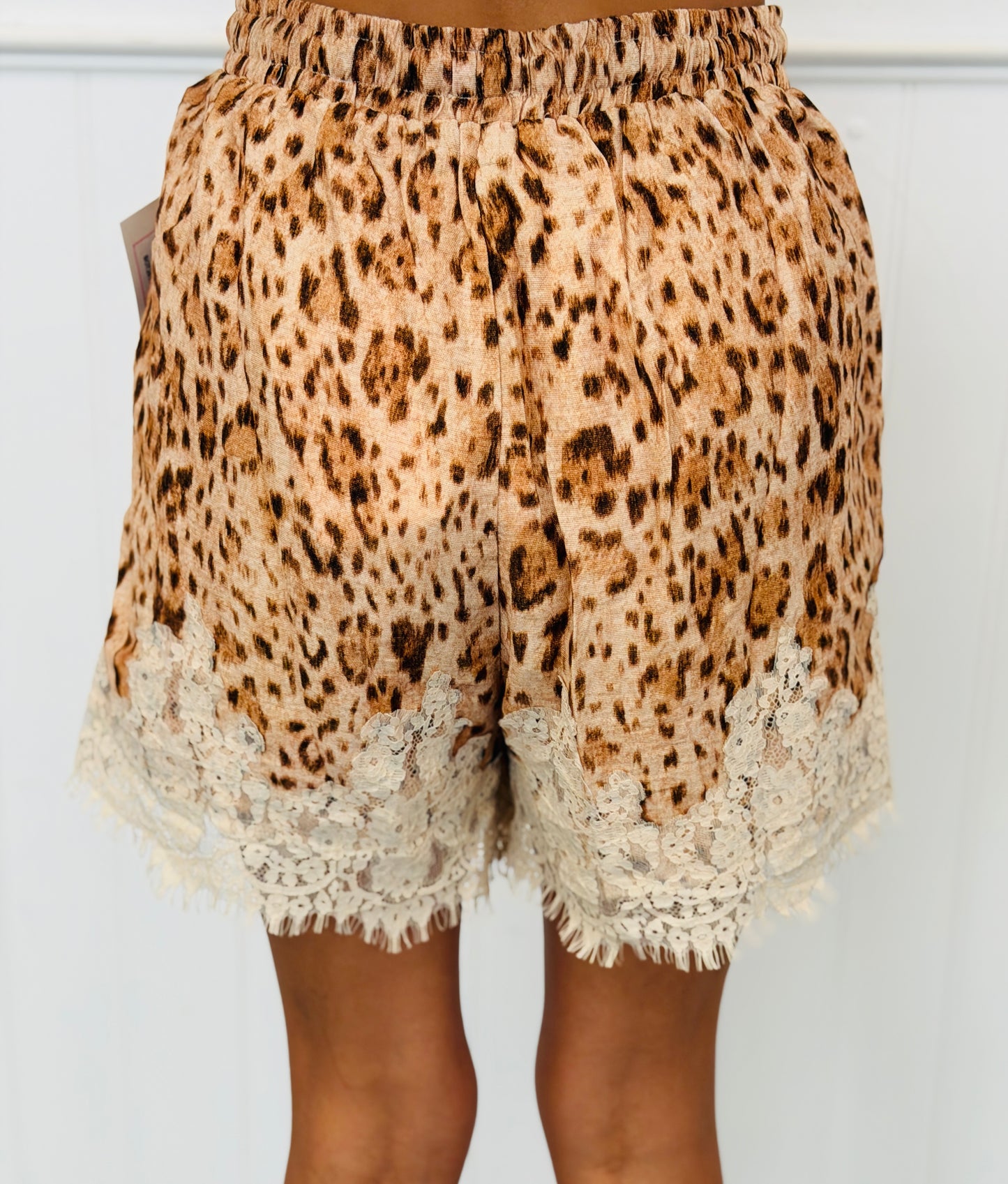 Brown Leopard Lace Trim Pocket Shorts (Reg.)