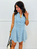 Light Denim Flare Button Down Mini Dress (Reg.)