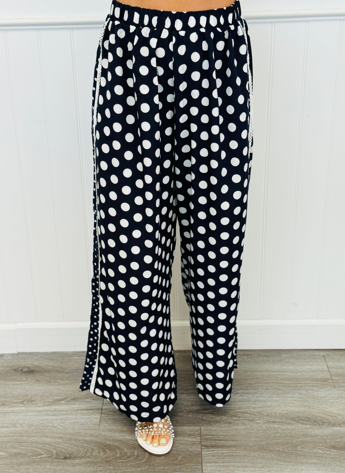 Navy Polka Dot Side Panel Pants (Reg & Plus)