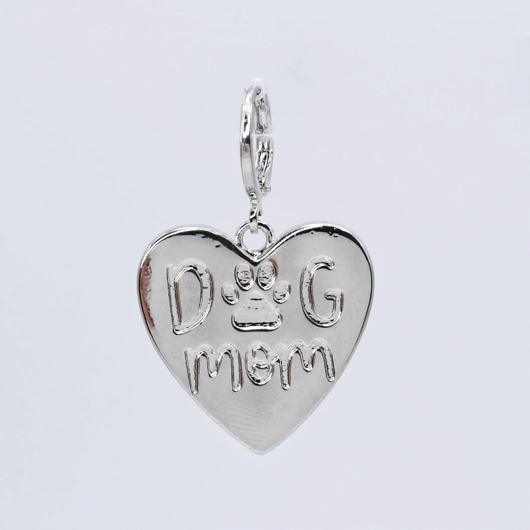 TJ - Dog Mom Heart Silver Charm