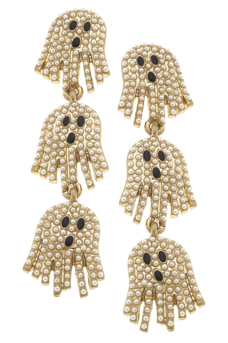 Pearl Studded Triple Ghost Drop Earrings