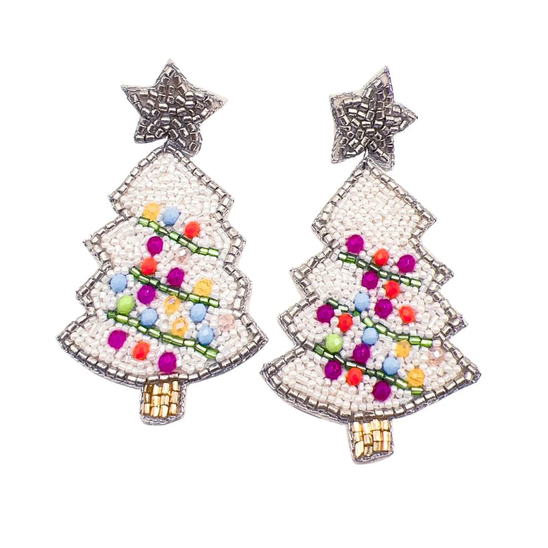 TJ - Silver Star Christmas Tree Earrings