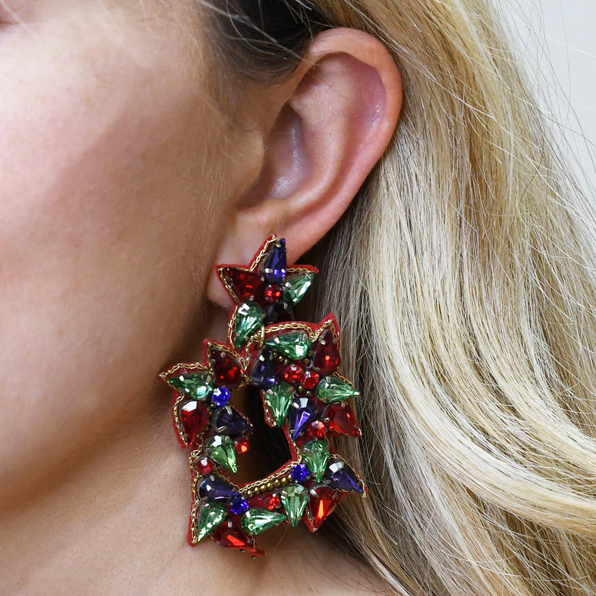 TJ - Red Jeweled Wreath Earrings