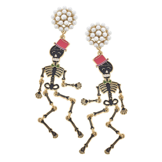 Black & Pink Enamel Skeleton Earrings