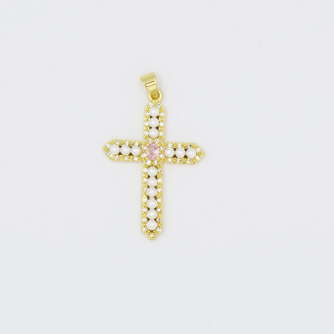 TJ - Pearl Gem Cross Charm - 2 Colors