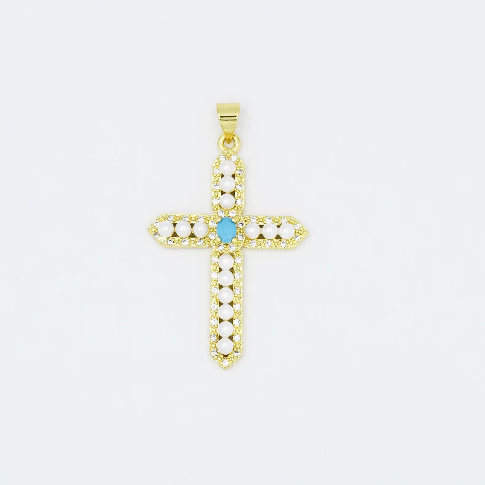 TJ - Pearl Gem Cross Charm - 2 Colors