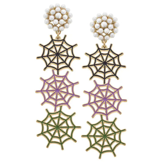 Enamel Spider Web Drop Earrings