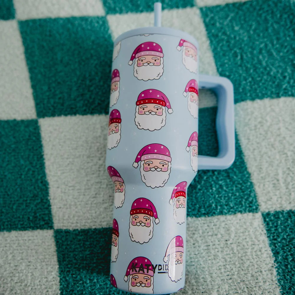 Pink Santa Hats Blue Tumbler - 38 oz