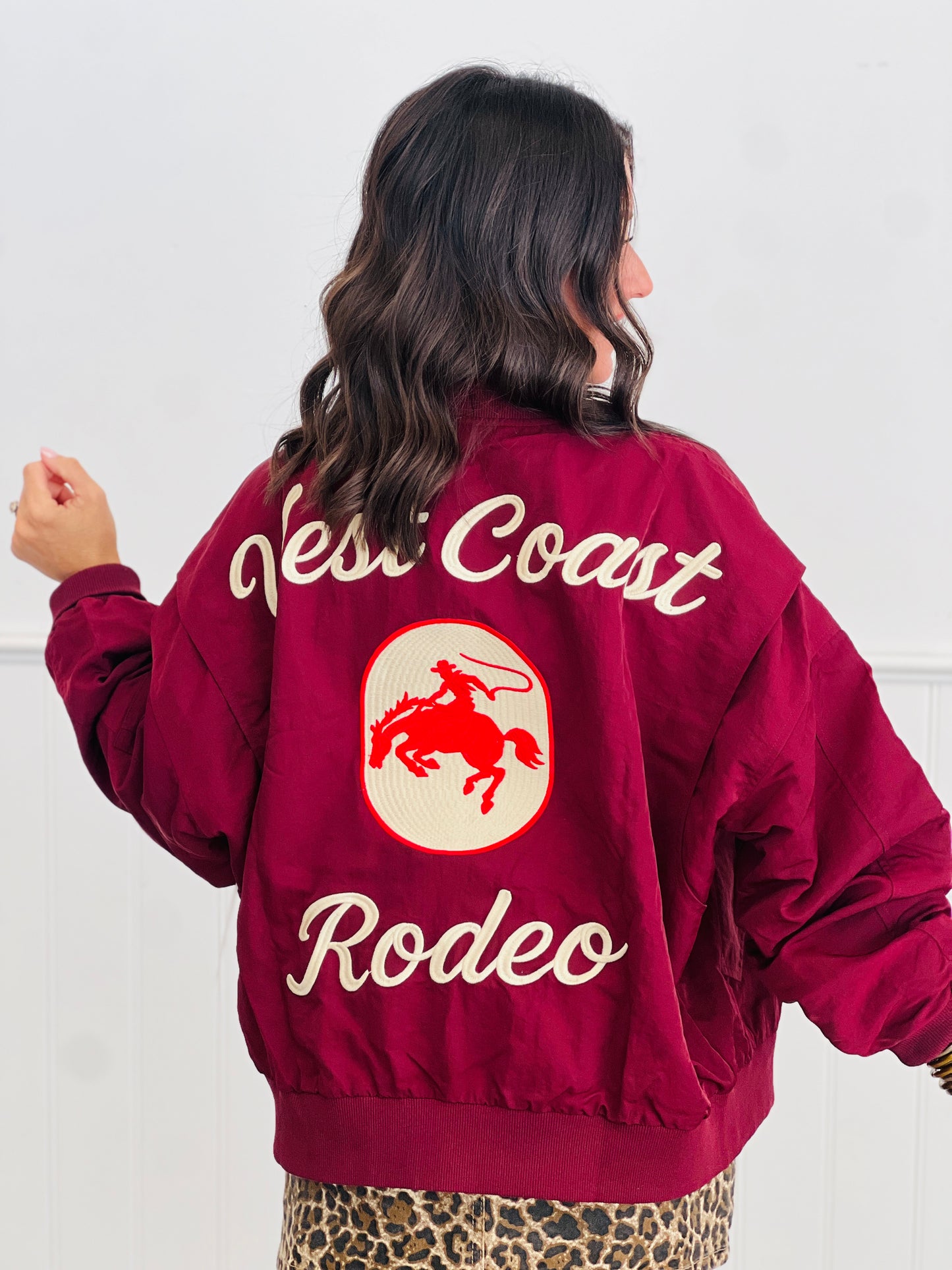 Burgundy West Coast Rodeo Embroidered Bomber Jacket (Reg & Plus)