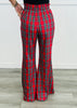 Red Plaid Drawstring Flare Pants (Reg & Plus)