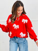 Red Lace Bow Patch Sweater Top (Reg & Plus)