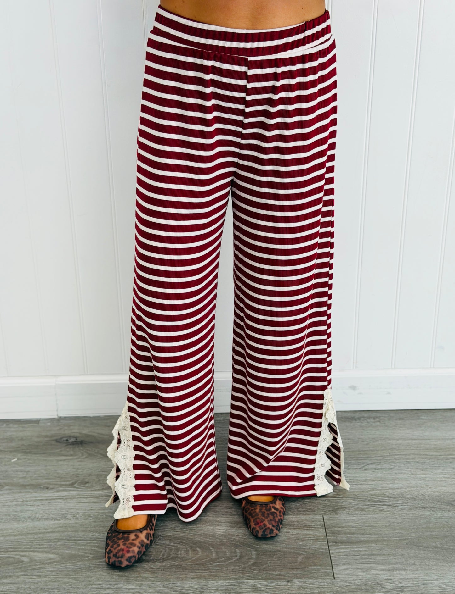 Striped Lace Side Slit Pants (Reg. and Plus) - 6 Colors