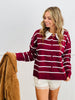 Contrast Collar Striped Sweater Cardigan (Reg.)-2 Colors