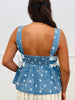 Chambray Heart Printed Lace Detailed Top (Reg. and Plus)