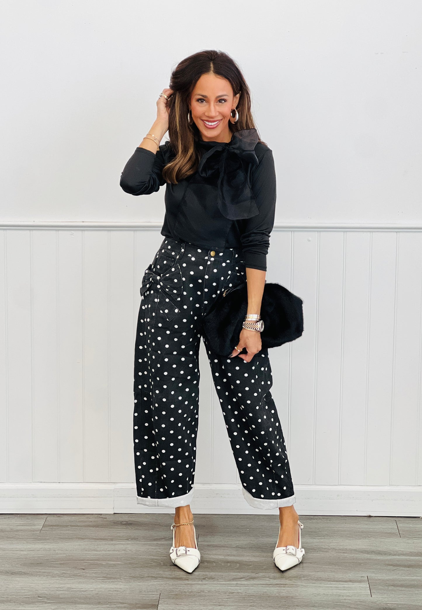 Denim Polka Dot Print Barrel Pants (Reg. and Plus) - 3 Colors