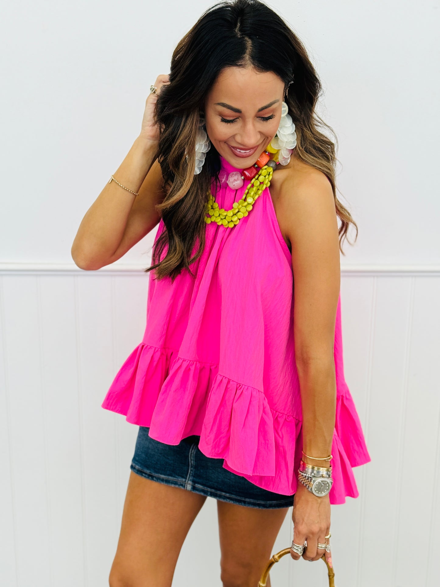 Hot Pink Ruffle Halter Blouse (Reg.)