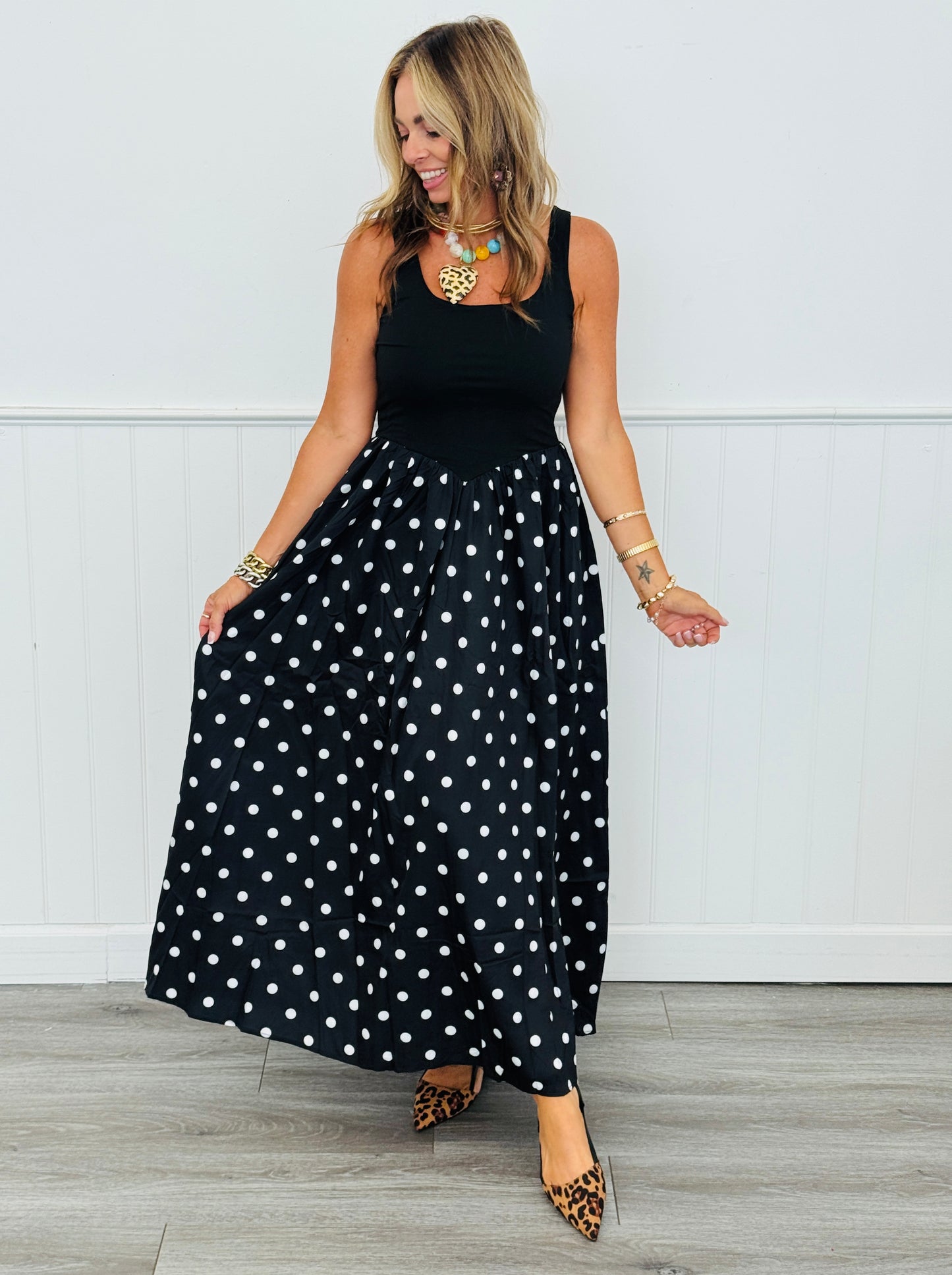 Black Polka Dot Mix Maxi Dress (Reg.)