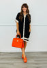 Black Contrast Stripe Hi-Lo Shirt Dress (Reg. & Plus)