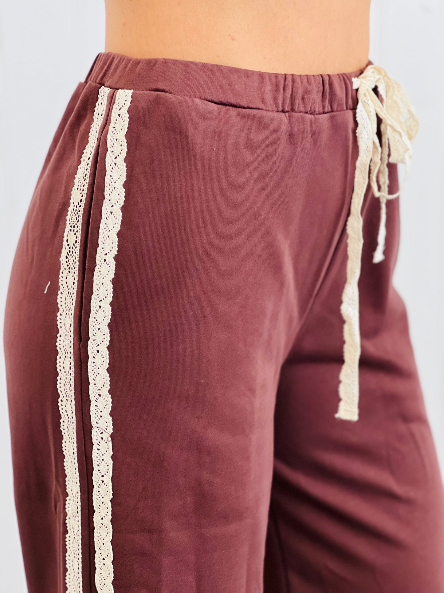 Lace Side Stripe Terry Sweatpants (Reg.)-2 Colors