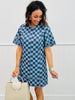 Denim Checkered Mini Dress ( Reg. and Plus)