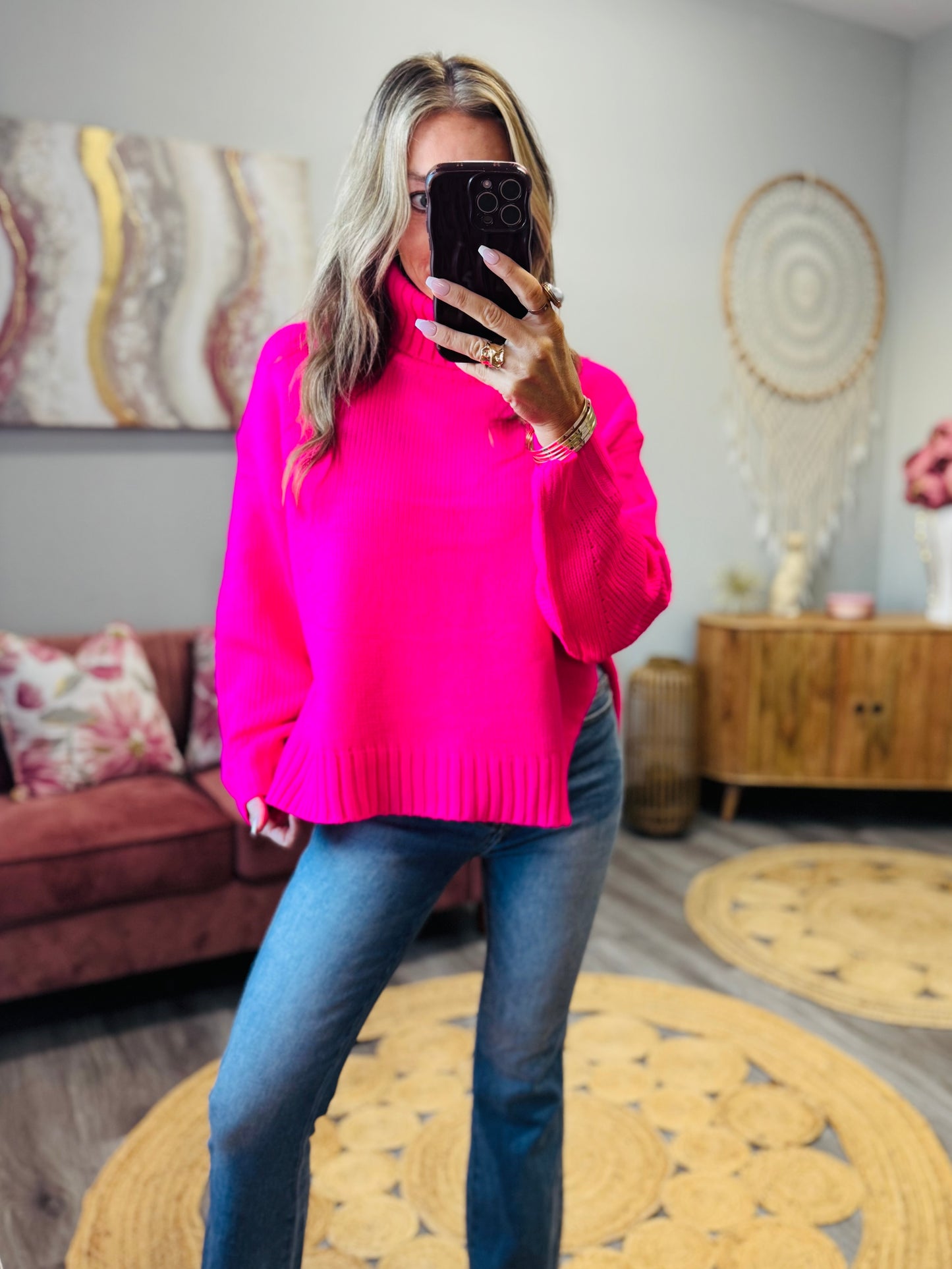 Fuchsia Mock Neck Sweater (Reg. and Plus)