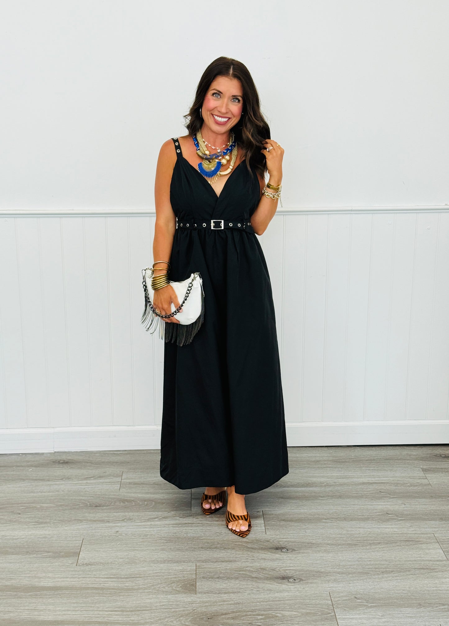 Black A-Line Belt Detailed Maxi Dress (Reg.)