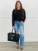 Black Solid Crinkle Knit Top (Reg. & Plus)